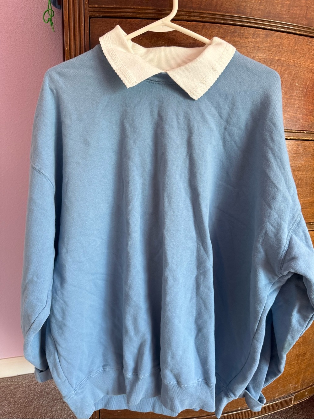 Brandy Melville Vintage-Inspired Powder Blue Sweatshirt with White Collar
